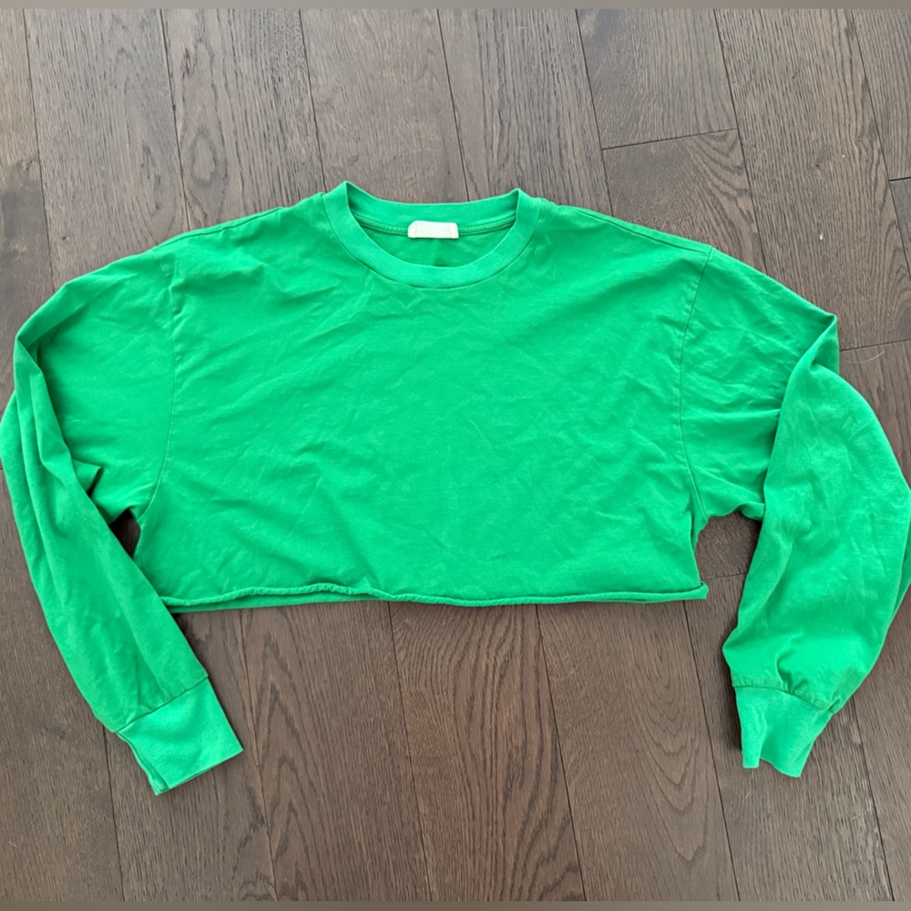 Aritzia Azure Skies Green Cropped Long Sleeve Shirt